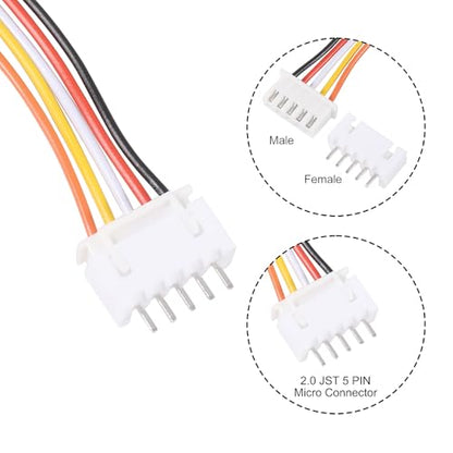 Alinan 20pcs JST-XH2.54mm 5 Pin Connector Kit, Included 10pcs Mini 5 Pin 26AWG Female Connector Plug with 200mm Cable Wire and 10pcs Micro 5Pin Male Connector Plug - color: 5Pin 26AWG 200mm Cable