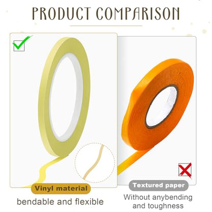Xuniea 5 Rolls Fine Line Vinyl Tape, 1/16, 1/8, 1/4, 1/2, 3/4 Inch, Yellow | Masking Tape Automotive Car Auto Paint for Curves, High Temperature Vinyl Low Tack - color: Yellow, size: 1/16, 1/8,1/4, 1/2, 3/4 Inch