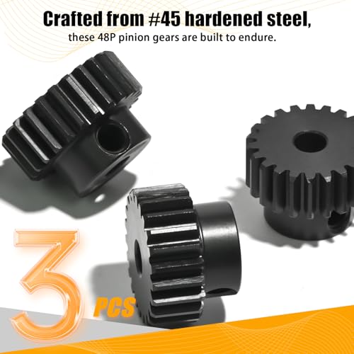 3PCS 48P Pinion Gear Set Hardened Steel 3.175mm Shaft 22T 23T 24T with Screws & Hex for 1/10 RC Arrma Traxxas HPI Kyosho Losi Axial SCX10 Tamiya Monster Truck Buggy Motor Upgrade Parts - size: 22 23 24T