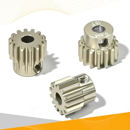 3PCS 0.6M Pinion Gear 13T 14T 15T Set, 7075 Aluminum Alloy 0.6Mod RC Motor Gears with 3.175mm Bore for 540 550 Brushed Brushless Motors, Compatible with 1/10 Tamiya Redcat HSP HPI RC Cars - size: 13 14 15T