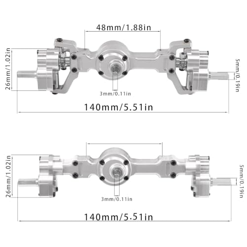 Metal Front & Rear Portal Axle Assembly Set for WPL C14 C24 B14 B24 B16 B36 C64 C64-1 C74 C74-1, Aluminum Axle Housing with Steel Gears, Steering Cups Tie Rods, 5mm RC Upgrade Parts (Silver) - color: Silver