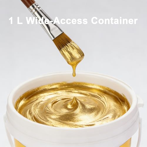 ABEIER Metallic Gold Leaf Acrylic Paint, 33.8 oz/1 L, Heavy Body | Reflective gold leaf effect, high-gloss shine, rich pigments, creamy texture, strong adhesion, indoor and outdoor decor