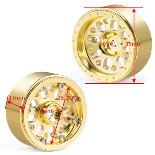 1.3" Brass Beadlock Wheel Hub Rims Heavy Weight for 1/18 TRX4M 1/24 AXIAL SCX24 RC Crawler Car Upgrade Parts (Gold) - color: Gold