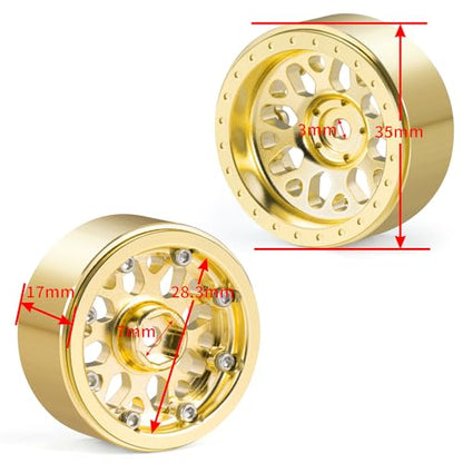 1.3" Brass Beadlock Wheel Hub Rims Heavy Weight for 1/18 TRX4M 1/24 AXIAL SCX24 RC Crawler Car Upgrade Parts (Gold) - color: Gold