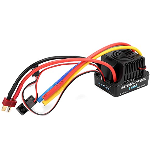 RC 60A Brushless Electronic Speed Controller ESC, Waterproof ESC for 1/8 1/10 Remote Control Car, High Performance ESC with 6V/5A BEC, Enhanced Throttle Response for 2-4S Li - Po
