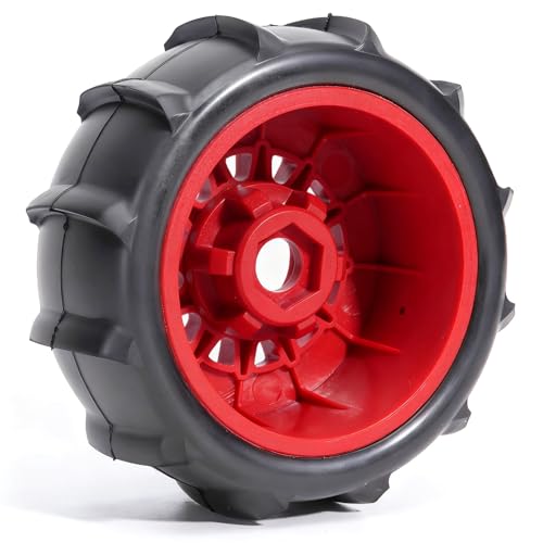 Pre-Glued Sand & Snow Paddle Wheel & Tire Set for 1/10 RC Truck Fits Slash, Arrma Fury/Senton, Tekno SCT410, HSP 94155, 117 x 45.5 mm, 12/14/17 mm Hex, 4 pcs, Red - color: Red