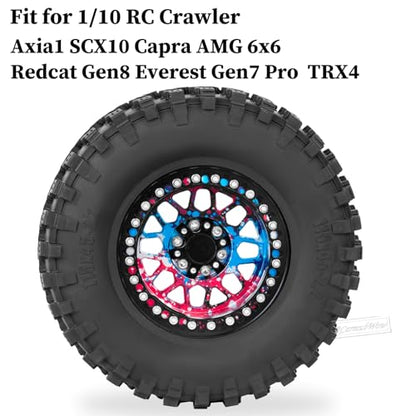 RC 2.2 Beadlock Tires Set 2.2" Wheels and Tires for 1/10 RC Crawler SCX10 AMG 6X6 TRX4 Gen8 Gen7 Pro,Alloy 2.2 RC Rims Rubber Tires,Colorful - color: Rainbow(4pcs)