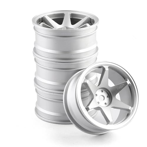 1/10 RC On Road Wheels Rims 12mm Hex Alloy Aluminum Drift Hubs for 1:10 Rally Racing Car Tires Tamiya TT01 TT02 XV01 TA06 A959 PTG2 HPI KYOSHO HSP PTG2 Touring Street Tyres 4PCS (Silvery) - color: Silvery
