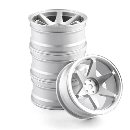 1/10 RC On Road Wheels Rims 12mm Hex Alloy Aluminum Drift Hubs for 1:10 Rally Racing Car Tires Tamiya TT01 TT02 XV01 TA06 A959 PTG2 HPI KYOSHO HSP PTG2 Touring Street Tyres 4PCS (Silvery) - color: Silvery