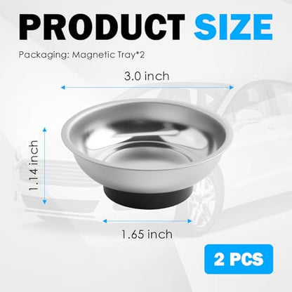 2PCS Stainless Steel Magnetic Tray for Screws,3" Round Magnetic Bowl for Screws,Pins,Nuts,Bolts,Washers,Universal Magnetics Screw Tray for Mechanic Metal Parts Storage