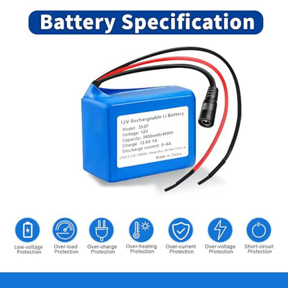 4000mAh 12V Rechargeable Lithium Battery Pack with Charger & Bare Leads - 6A Max Output for RC Cars, Robots, LED Strips, CCTV Cameras，DIY Projects