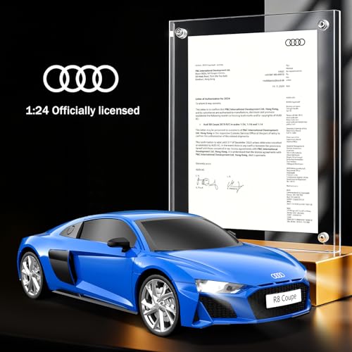 AEROQUEST 1:24 Audi Remote Control Car (R8 Coupe-Blue) | Officially Licensed,Birthday Gift,Toys for ages 3-8,Electric Sport Racing,front-light ,2.4GHz-supports multi-play - color: Audi Blue