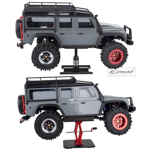 2-Pack RC Work Stand Bundle for 1/18 1/24 1/30 1/32 TRX4M K10 SCX24 FCX24 K5 AX24 SCX30 Ascent-32, 360° Rotating Display Stand & Height Adjustable Lift Table w/ 4 Pcs Jack Stands,Black w/Black - color: Black(1set)