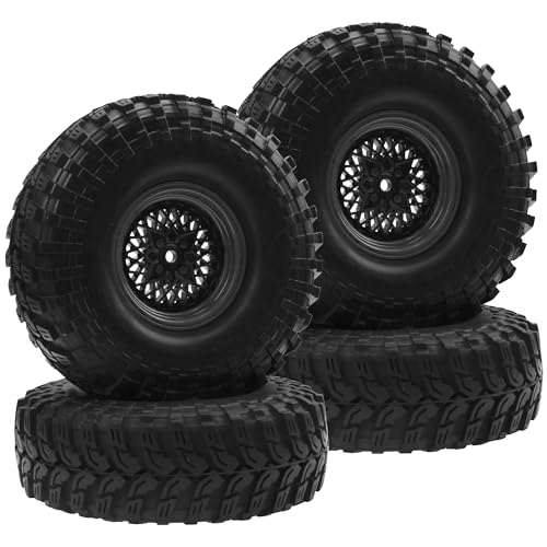 RC 1.9" RC Tires and Wheel Nylon Rims 12mm Hex Hub OD 116mm/4.56" Rubber Tyre Compatible with 1/10 Axial SCX10 RC4WD D90 Tamiya CC01 TF2 Traxxas TRX4 RC Rock Crawler (Black) - color: Black