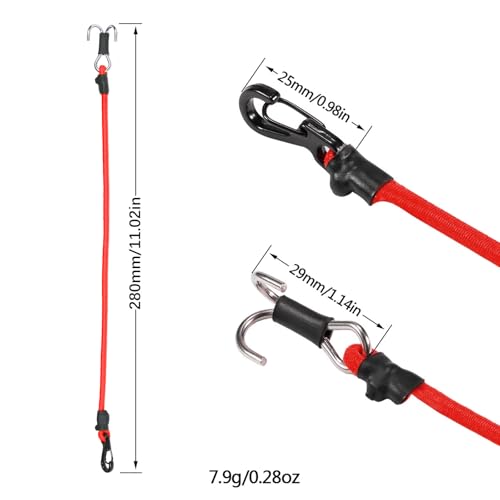 2pcs 280mm Elastic Strap Escape Rope Kinetic Winch Strap with Rescue Trailer Hook for 1/18 1/24 RC Crawler Car TRX4M High Trail SCX24 FCX24 (Red 2) - color: Red 2