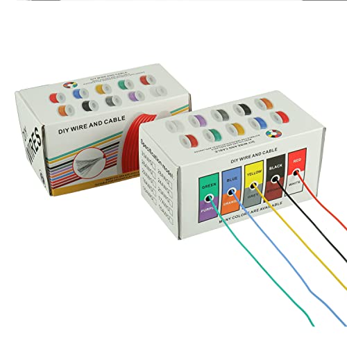 BOJACK 26 AWG Flexible Silicone Wire Electric Wire Hook up Wire Kit 300V Cables with Plus 20 φ3mm Heat Shrink Tubings and a Mini Wire Stripper(5 Colors 32.81Ft Each Color, 26AWG) - size: 26 AWG Silikondraht