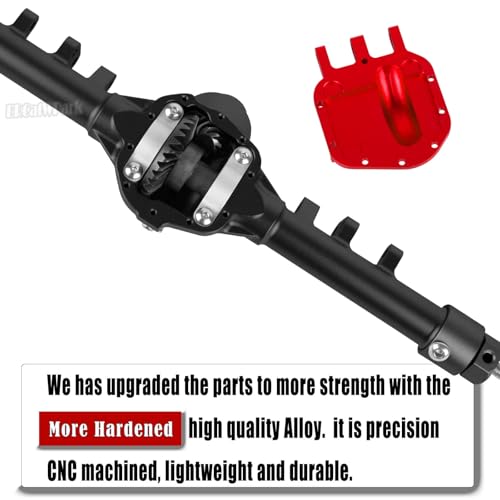 Aluminum Axles Upgrades Part for 1/10 SCX10 SCX10 II 90046 90047 RC Crawler Car,RC Alloy Front Rear Axle Hops Up,Black (Red Cover) - color: Black (Red Cover) - (Axles)