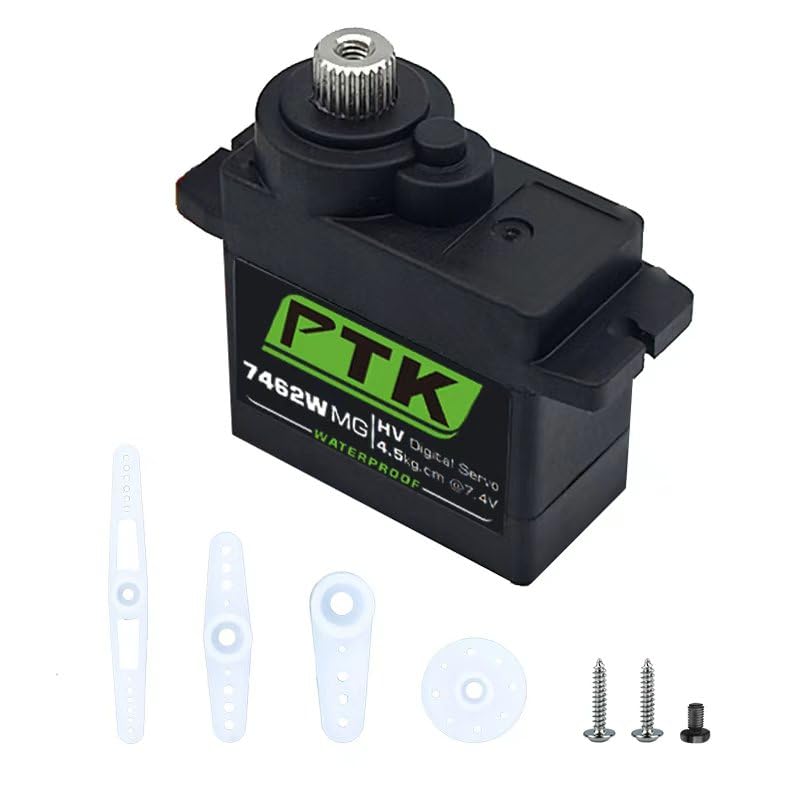 PTK 7462W MG 13g Waterproof Micro Digital Servo Metal Gear Core Motor 4.5kg Torque for SCX24 AX24 1/24 Crawler Cars Robots Fixed Wings Upgrade Parts 180 Degrees (1pcs) - style: PTK 7462W-1pcs