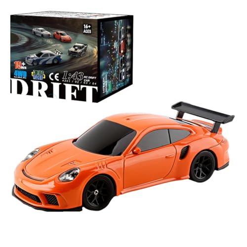 HERR RC Electric Mini Car Racing Drift Model 1:43 Scale 2.4G Full Scale Linkage Light Set Max Speed 15km/h Indoor Mini RC Toys Hobbyist Gift, Orange, XTHMU26IE6GML06Y17M - color: Orange