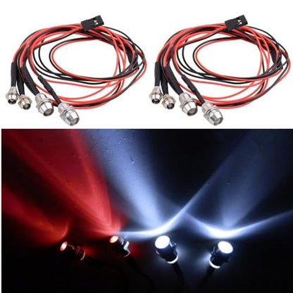 2Pack 4Leds RC Car LED Lights White Headlights Red Taillight Kit Accessories for RC Buggy Truck Tank Crawler Car SCX10 SCX24 TRX4 TRX6 Slash Rustler Redcat 4WD Traxxas HSP Tamiya Redcat