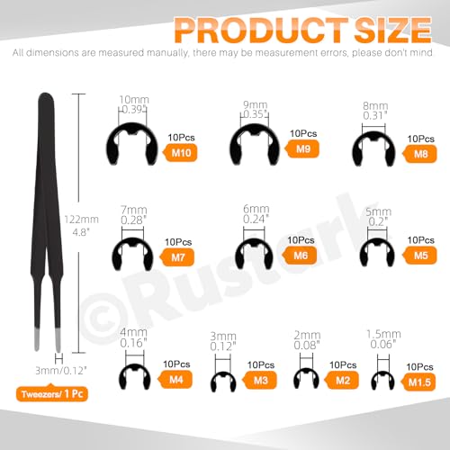 312Pcs 4 in 1 Snap Ring Pliers with M1.5-M10 Black E-Clip Circlip Retaining Rings Assortment Kit and M4-M28 C-Clip External Snap Rings Assortment Kit with Tweezers