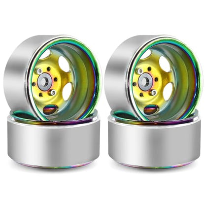REDSPIDER•Negative Offset -10mm 1.9'' Beadlock Wheels Deep Dish Metal(4pcs) Retro Design for Scale 1/10 RC Crawler Axial SCX10 TRX4 VS4-10 Redcat Gen8 RC4WD D90 Rock Crawler (Titanium) - color: Titanium