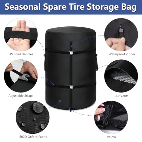 Tire Cover, Heavy Duty Waterproof Spare Tire Storage Bag - 35 Inch Diameter Tires Covers for Trucks, SUVs, RVs, Campers, Trailers (Black) - size: 35" Dia x 49" H
