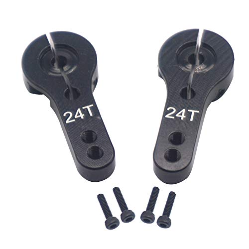 5Pack Share Goo Aluminum 24T Servo Horn M3 Threads Motors Steering Arm Compatible with Hitec Servo Motor RC Car Truck Buggy Airplane (Black) - color: Black