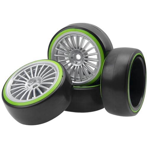 4Pack ShareGoo 1/10 RC Drift Car Tires Plastic Tyres and 12mm Hex Hard Plastic Wheel Rims Compatible with Traxxas HSP Tamiya Kyosho HPI RC 1/10 Drift Drifting RC Car
