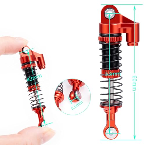 MOHERO 4Pcs 53mm Shocks - Aluminum RC Threaded Tele Absorber Damper for 1/18 RC Rock Crawler Ascent-18 Upgrades Parts (Red)