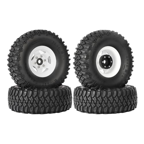 4PCS 1.55 Inch Aluminum Alloy 5Spoke Beadlock Wheel Rim Tyre and 95mm Rubber Tires Set for 1/10 RC Rock Crawler Car Upgrade Parts for Tamiya Axial AX90069 D90 TF2 CC01 LC70(A-White) - color: A-white