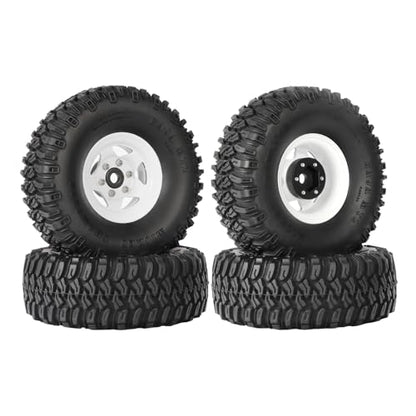 4PCS 1.55 Inch Aluminum Alloy 5Spoke Beadlock Wheel Rim Tyre and 95mm Rubber Tires Set for 1/10 RC Rock Crawler Car Upgrade Parts for Tamiya Axial AX90069 D90 TF2 CC01 LC70(A-White) - color: A-white