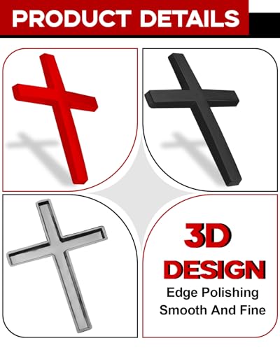 2PCS Metal Jesus Cross Car Emblem, 2.5"×1.8" 3D Silver Alloy Religious Jesus Christ Cross Badge Stickers, Self-Adhesive Automotive Christian Decals for Car Body, Tailgate, Window(Black+Red) - color: Black+Red