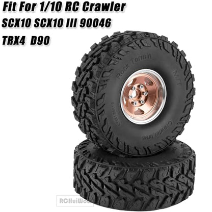 RC Alloy 1.9" Beadlock Wheels and Tires for 1/10 RC Crawler TRX4 SCX10 SCX10 III 90046 D90,1.9 RC Wheels and Tires 1.9 Beadlock Tires RC Rims,4 Packs,Brown - color: Brown(4pcs)