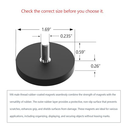 4Pack N52 Mounting Magnets, 35LBS Rubber Coated Neodymium Magnets with M6 Threaded Stud, Non-Slip Strong Anti-Scratch Magnet for Led Lighting Bar, Neodymium Magnet Base for Camera Mirror - size: M6/4-pack 35lbs