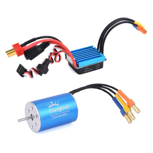 KingVal Replacement 2430 8200KV Waterproof Sensorless Brushless Motor Shaft 2mm with 25A Brushless ESC Combo for 1/16 1/18 RC Car - size: 8200KV+25A