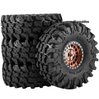 1.9" Aluminum Alloy Beadlock Wheels & Tires 4PCS, RC Wheel Rim Rubber Tire Set Compatible with 1/10 SCX10 90046 AX103007 SCX10 II III TRX4 Gen7 Gen8 RC Crawler Car,Bronze - color: Bronze(4pcs)