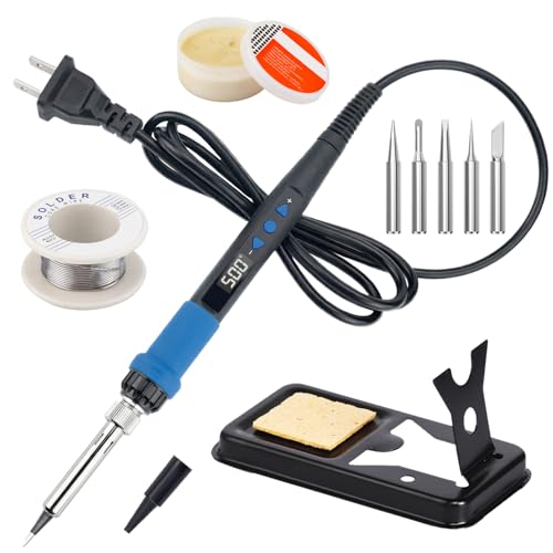 Soldering Iron Kit, 80W 110V LED Digital Solder Gun with Ceramic Heater, Portable Welding Tool Set with 5 Tips, Solder Wire, Stand & Sponge for Metal, Electrical Repair and DIY
