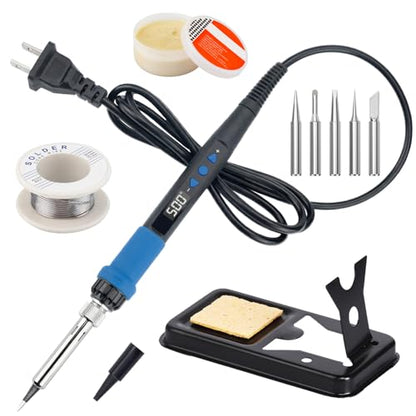 Soldering Iron Kit, 80W 110V LED Digital Solder Gun with Ceramic Heater, Portable Welding Tool Set with 5 Tips, Solder Wire, Stand & Sponge for Metal, Electrical Repair and DIY
