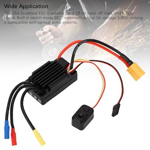 YWBL-WH 35A Brushless ESC with Water Proof, External Programming Port, and Multiple Guard Functions for 1/18 RC Car Electronic Speed Controller