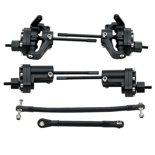 1/10 RC Crawler Aluminum Portal Front and Rear Axle Set for Axial SCX10 II 90046 90047 AR44 – CNC Alloy Axles with Steering Link Upgrade Parts for SCX10 Trucks (Black Set) - color: Black Set