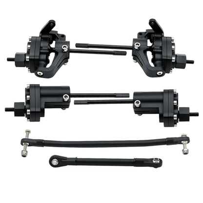 1/10 RC Crawler Aluminum Portal Front and Rear Axle Set for Axial SCX10 II 90046 90047 AR44 – CNC Alloy Axles with Steering Link Upgrade Parts for SCX10 Trucks (Black Set) - color: Black Set
