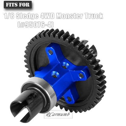 52T Upgrade Part for 1/8 Sledge Center Diff to Straight Shaft,RCarmumb Medium Carbon Steel & Aluminum Heavy Duty Center Differential Spur Gear Shaft Replacement for Sledge Monster Truck,Navy Blue - color: Navy Blue(1set)