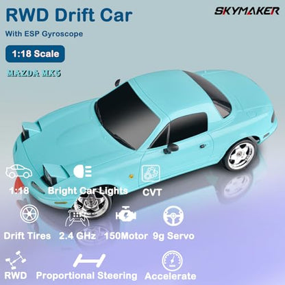 LD1804 1/18 RC Miata Drift Car with 2 Batteries (Blue) | LDRC Drift Car For Adults with ESP Gyro, Pop-up Lights, Blue - color: Miata Blue With 2 Batteries