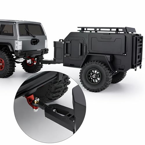 AMK 1/18 1/24 RC Crawler Trailer, Scale Off-Road Camping Trailer with Roof Rack & Storage Box, Tow Trailer for SCX24 TRX4M FCX24 AX24 Bronco Defender K10 F150 RC Accessories (Black) - color: Black
