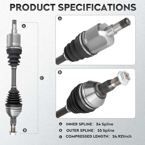 NEW Front Right CV Axle Shaft Assembly fits for Chevrolet Impala & Venture 1997-2011 (NOT fit 06-09 Impala 5.3L SS model), for Buick Allure, Century, Regal 1997-2009, for Pontiac Grand Prix 97-08