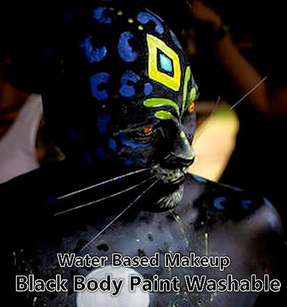 Go Ho Liquid Black Face Body Paint(2.1 oz),Black Makeup Water Based Face Paint and Body Paint for Airbrush Makeup Special FX, Cosplay, and Halloween Make up - color: Black