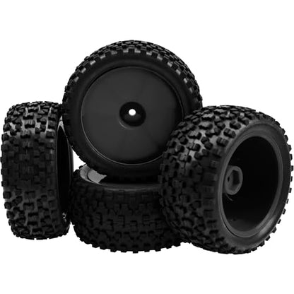 4Pack HIRCQOO OD 88mm/3.46" Front and Rear Rubber Tire Tyre & Plastic Wheel Rims 12mm Hex Hub Compatible with Redcat HPI HSP ExceedRC Kyosho Losi 1/10 Scale Off Road Buggy (Black) - color: Black