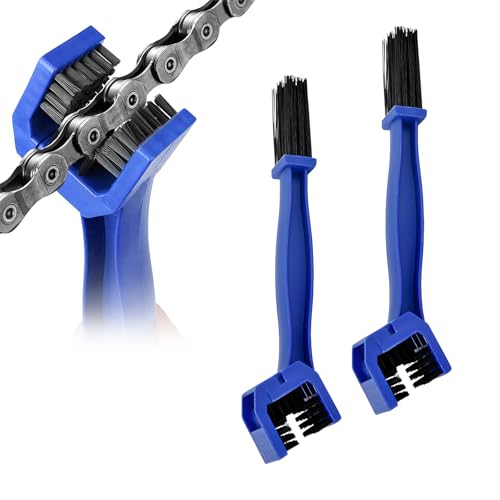 Dickno 2 PCS Motorcycle Chain Brush, Bicycle Chain Cleaning Brush Tool, Chain Gears Maintenance Cleaning Brush for Motorcycle Bicycle Scooter Tricycle, Motorcycle Accessories (Blue) - color: Blue
