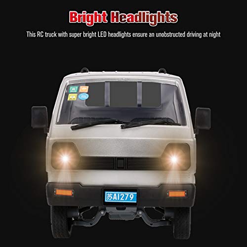 GoolRC WPL D12 RC Car, 1/10 Scale 2.4Ghz Remote Control Car, Simulation Drift Truck with Brushed Motor, LED Headlights, Middle Engine Rear Drive RTR Toys Cars for Adults, Included 3 Batteries